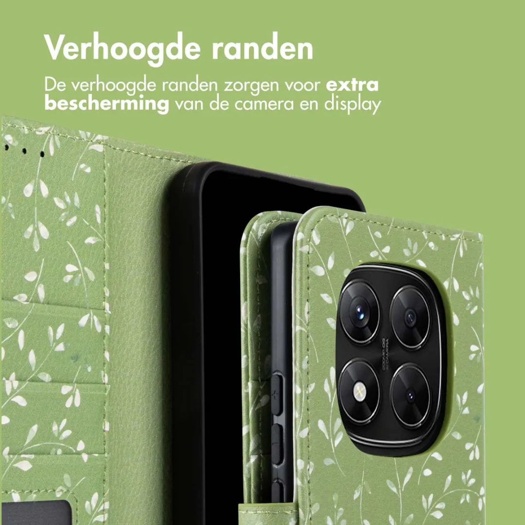 Imoshion Hoesje Xiaomi Redmi Note 14 Pro Plus 5G - Green Flowers - 3 Pasjes - afbeelding 6 van 6