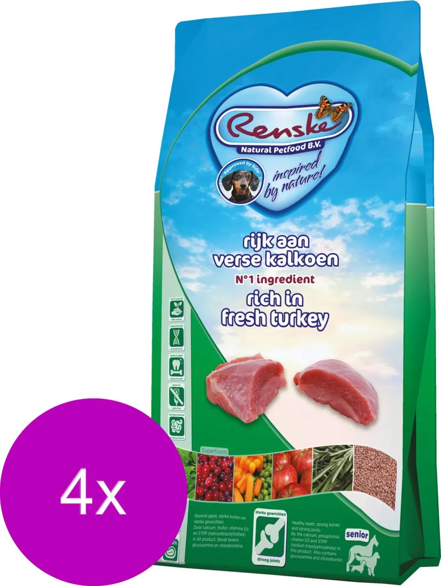 Renske Senior Kalkoen Hondenvoer - 4x2kg Graanvrij