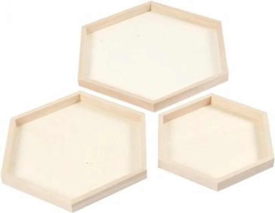 Creativ Company Houten Hexagon Dienbladen - 3 Stuks 21-31cm - Lichtbruin
