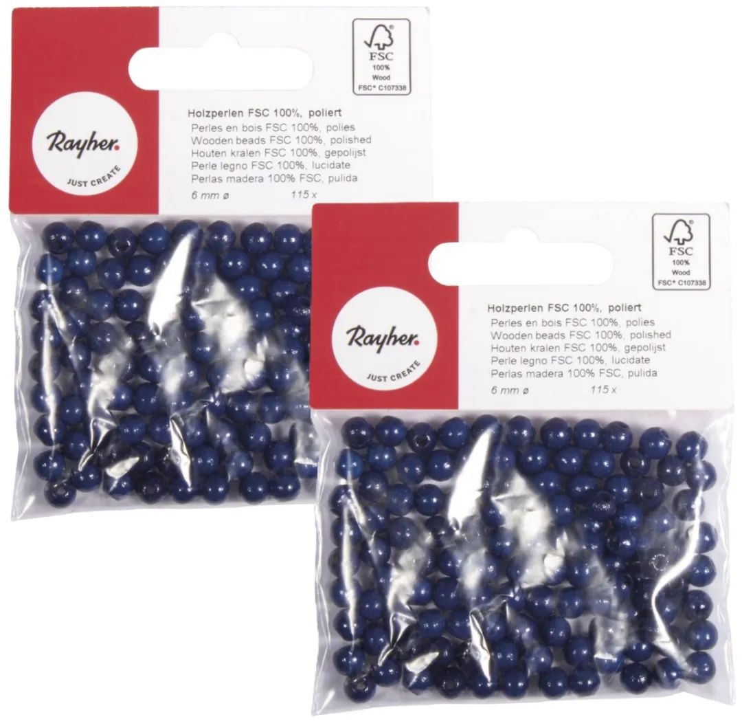 Rayher Hobby Donkerblauwe Houten Kralen 6mm - 230 Stuks