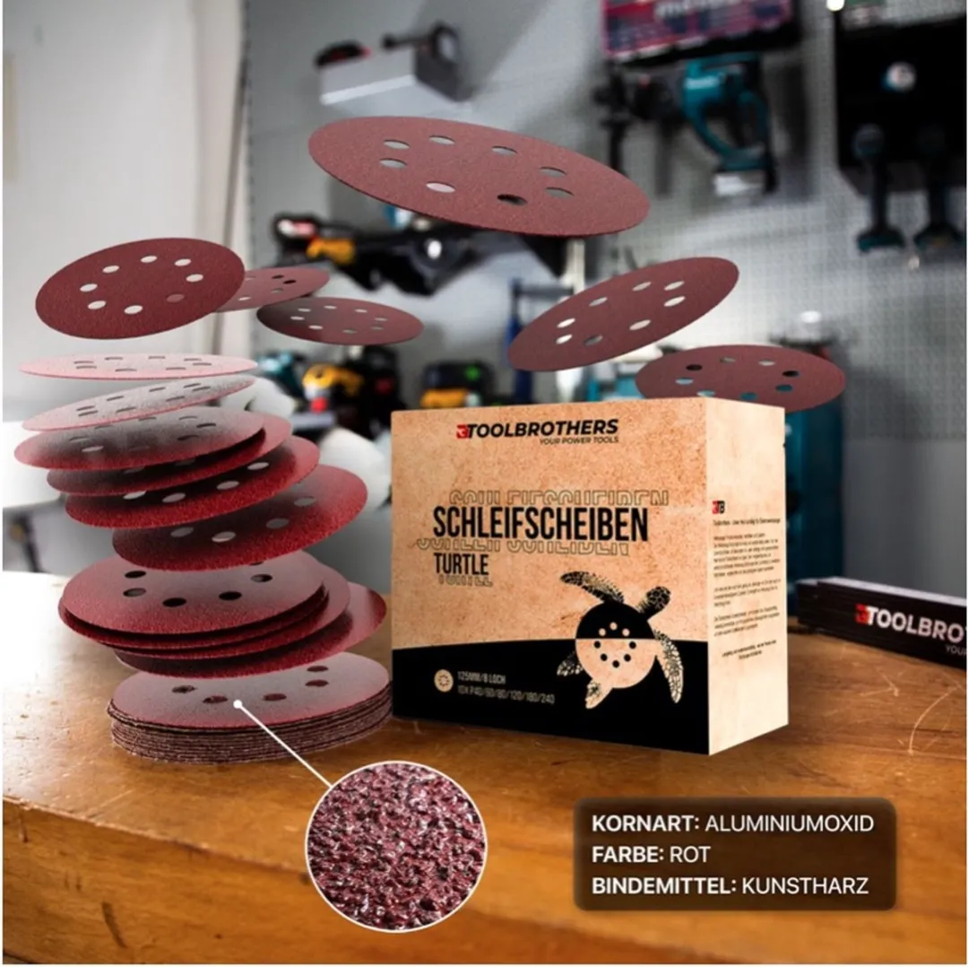 Toolbrothers TURTLE Schuurset 125mm - 240 Stuks (4x60) - P40/P60/P80/P120/P180/240 - afbeelding 2 van 6