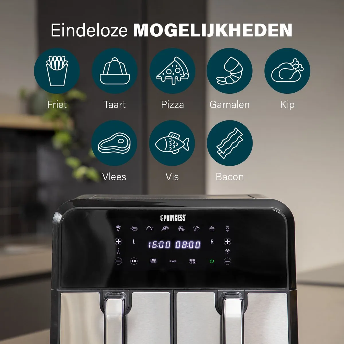 Princess Double Basket Airfryer 182074 - 2400W - 9L - 2 Manden - Zwart
