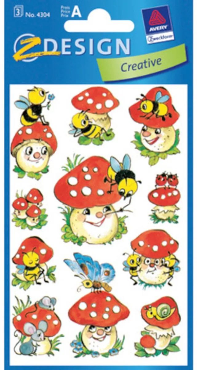Avery Z-design Papieretiketten Paddenstoelen - 3 Vel