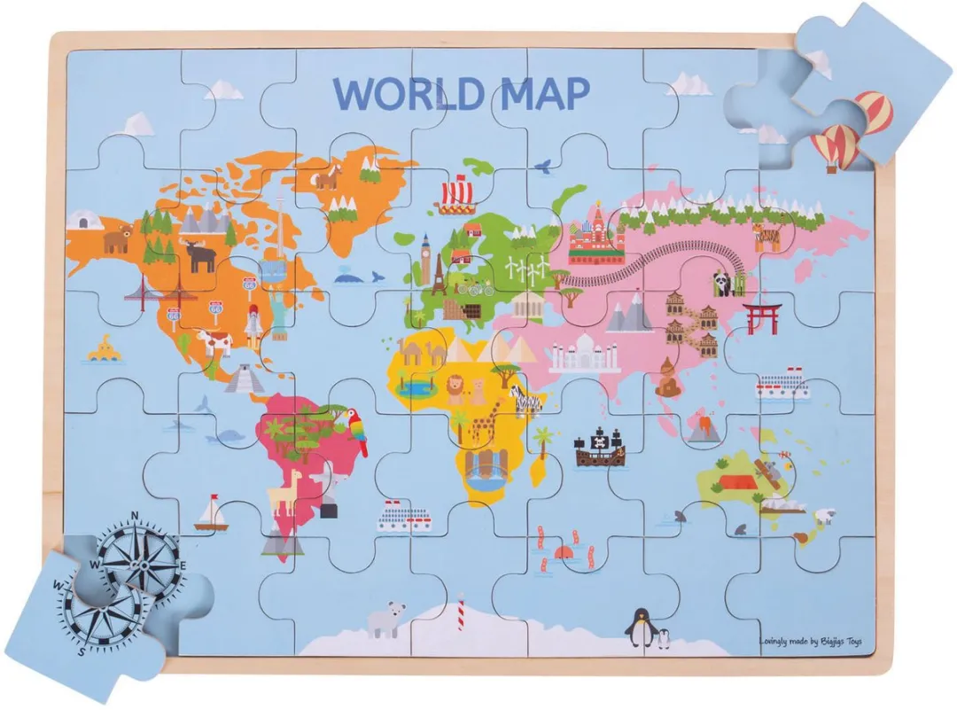 BIGJIGS Wereldkaart Puzzel 35 Stuks - Multicolor