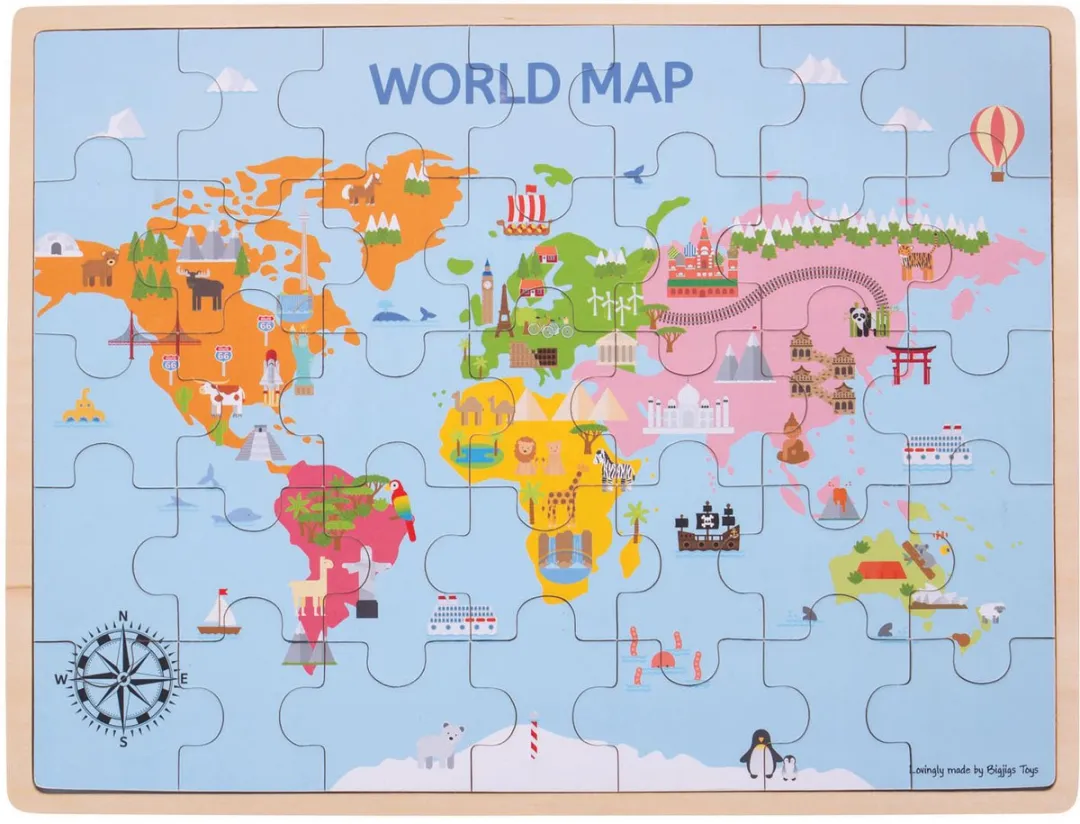 BIGJIGS Wereldkaart Puzzel 35 Stuks