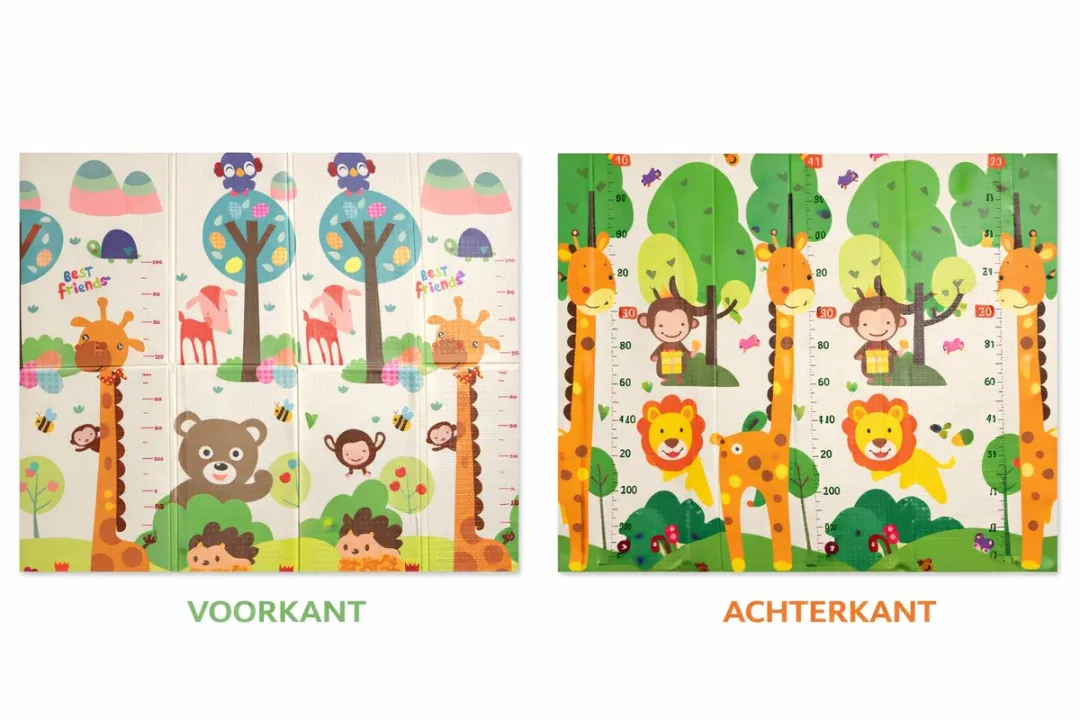 Speelmat Baby, Peuter & Kind 150x200 cm – Extra Dik Speelkleed – Voor Binnen & Buiten – Foam Kruipmat – Dubbelzijdig Opvouwbaar – Inclusief Opbergtas – Zacht & Veilig - Opvouwbare speelmat dierenwereld & giraffen