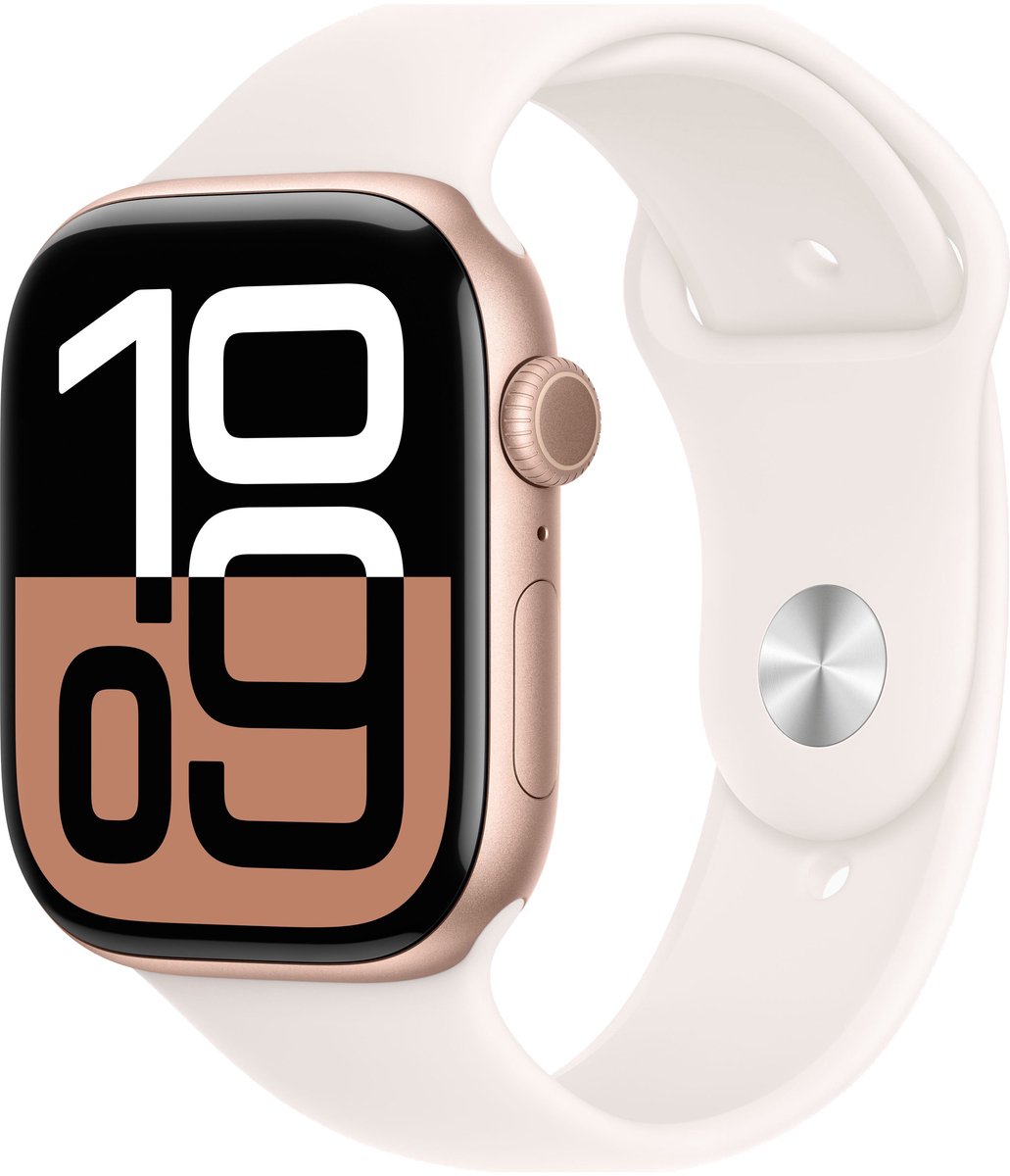 Apple Watch Series 10 - Wifi - 46mm - Rose Gouden Aluminium Case met Light Blush Sportbandje - S/M
