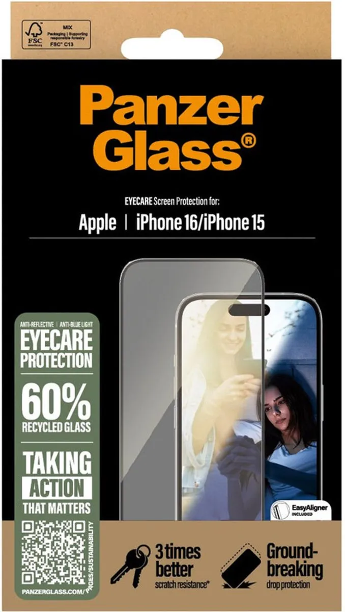 PanzerGlass EyeCare Ultra-Wide Fit Screen Protector geschikt voor iPhone 16