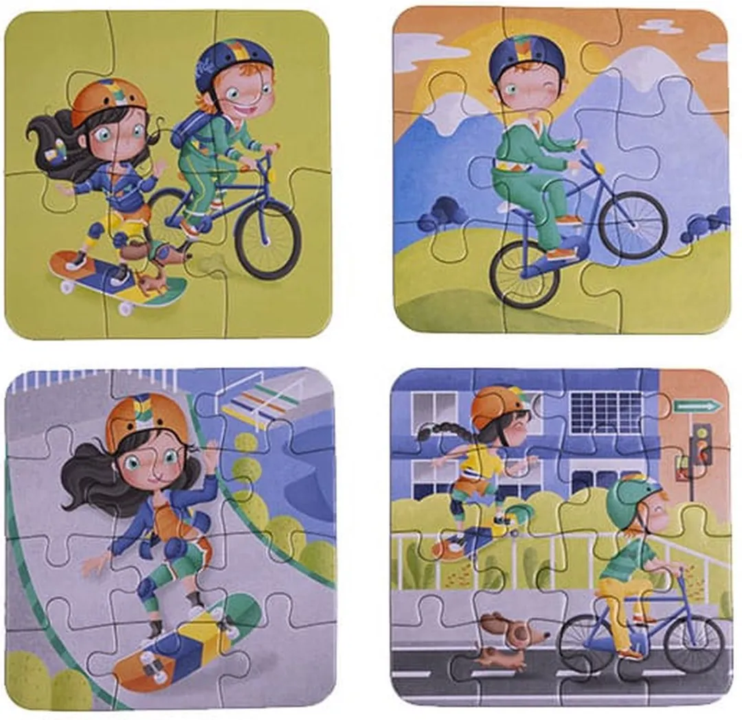 Eurekakids Puzzel 4-in-1 Stunt Kids - Groen