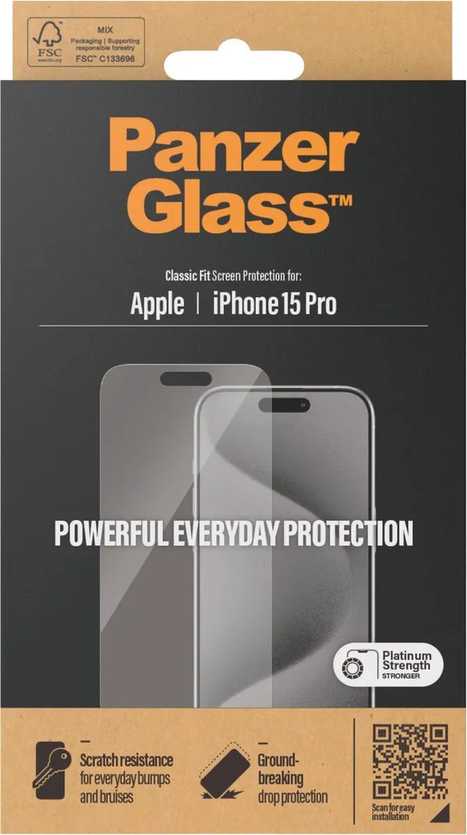 PanzerGlass Classic Fit iPhone 15 Pro Schermbeschermer - Case Friendly