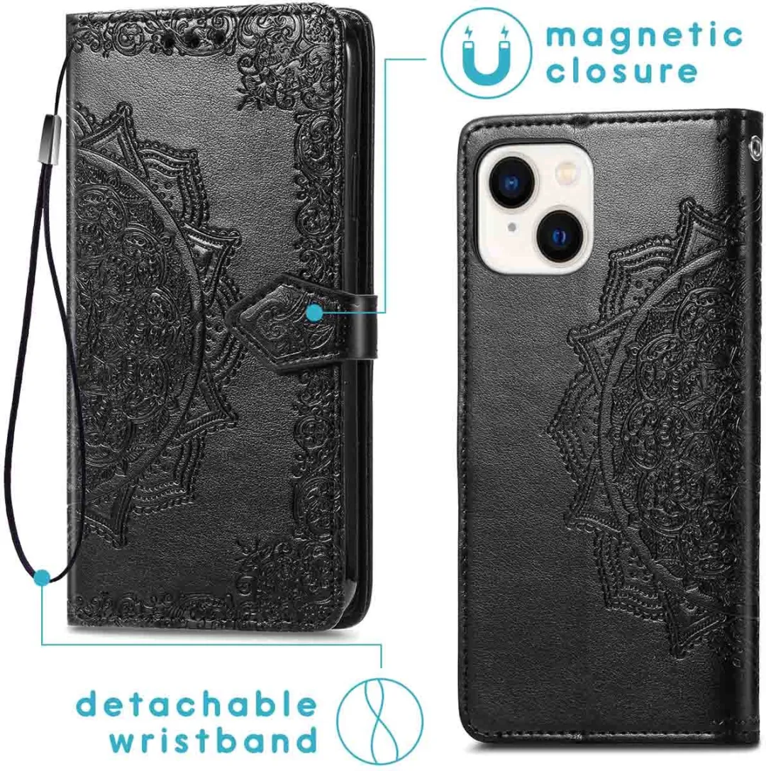 Imoshion Hoesje iPhone 13/14 Mandala Bookcase - 3 Pasjes - Zwart