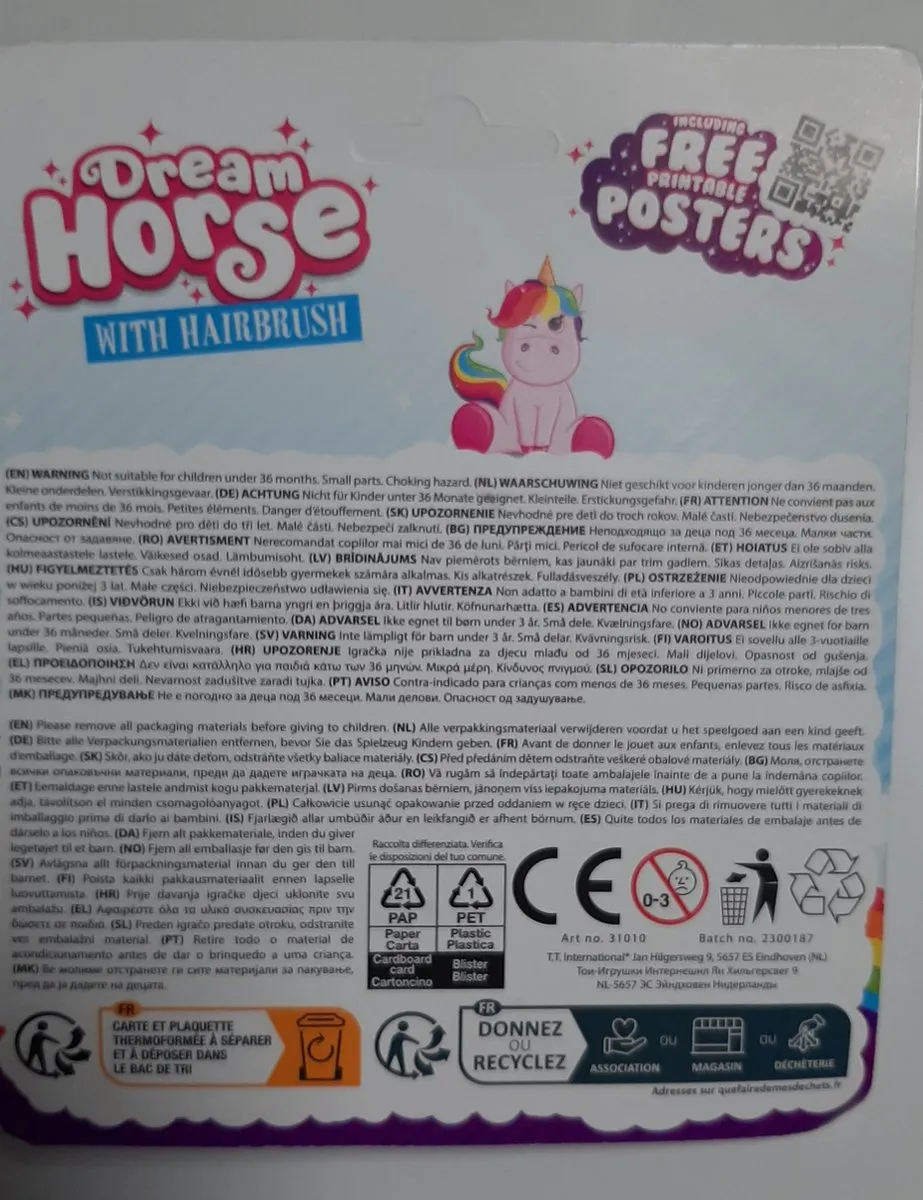 Toi-Toys Dream Horse Haarborstel - Eenhoorn met Vleugels - Paars/Wit