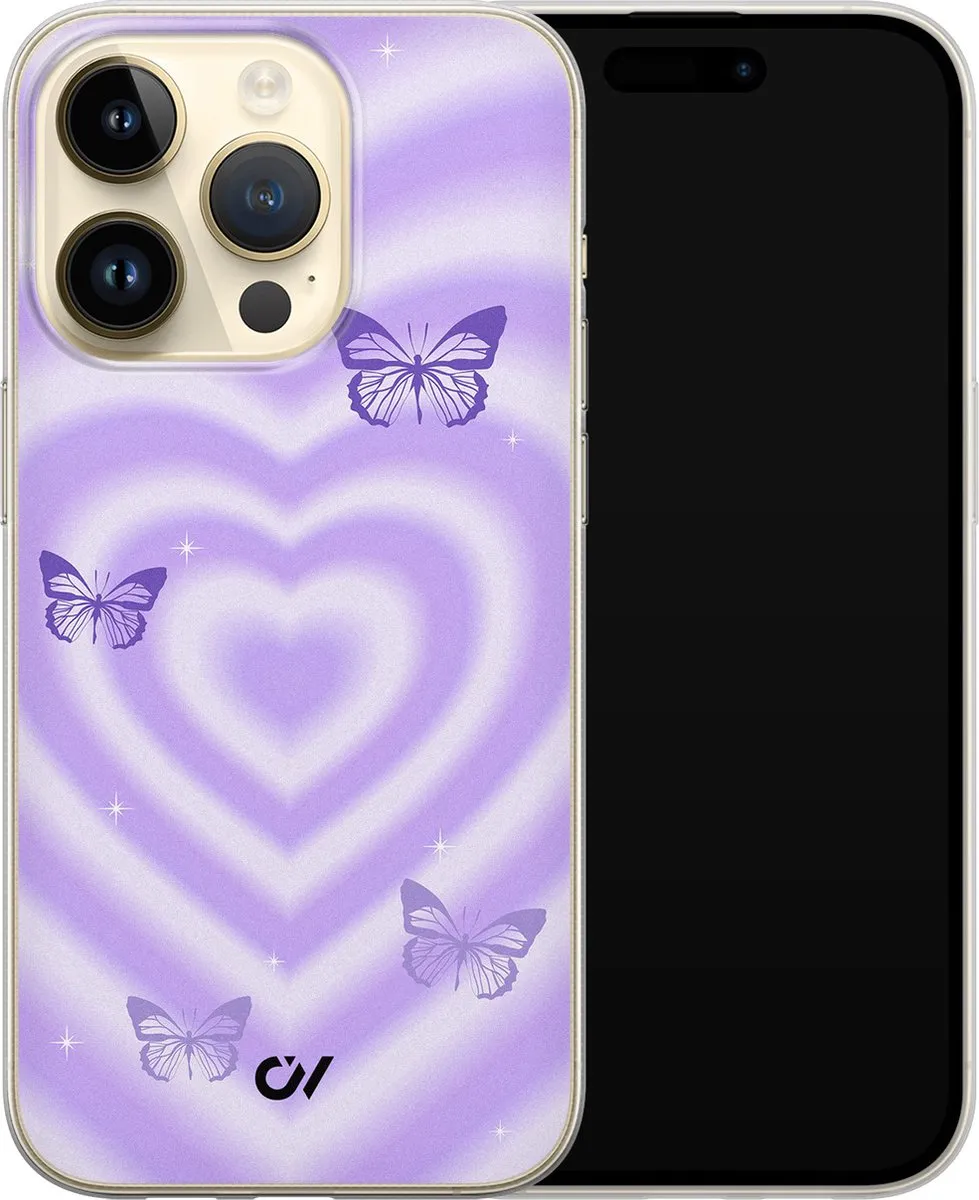 Casevibes Hoesje iPhone 14 Pro Retro Hart Vlinder - Paars - A/14P/UV/051