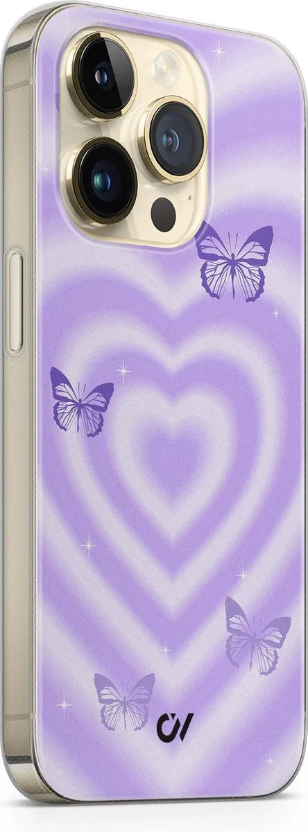 Casevibes Hoesje iPhone 14 Pro Retro Hart Vlinder - Paars - A/14P/UV/051