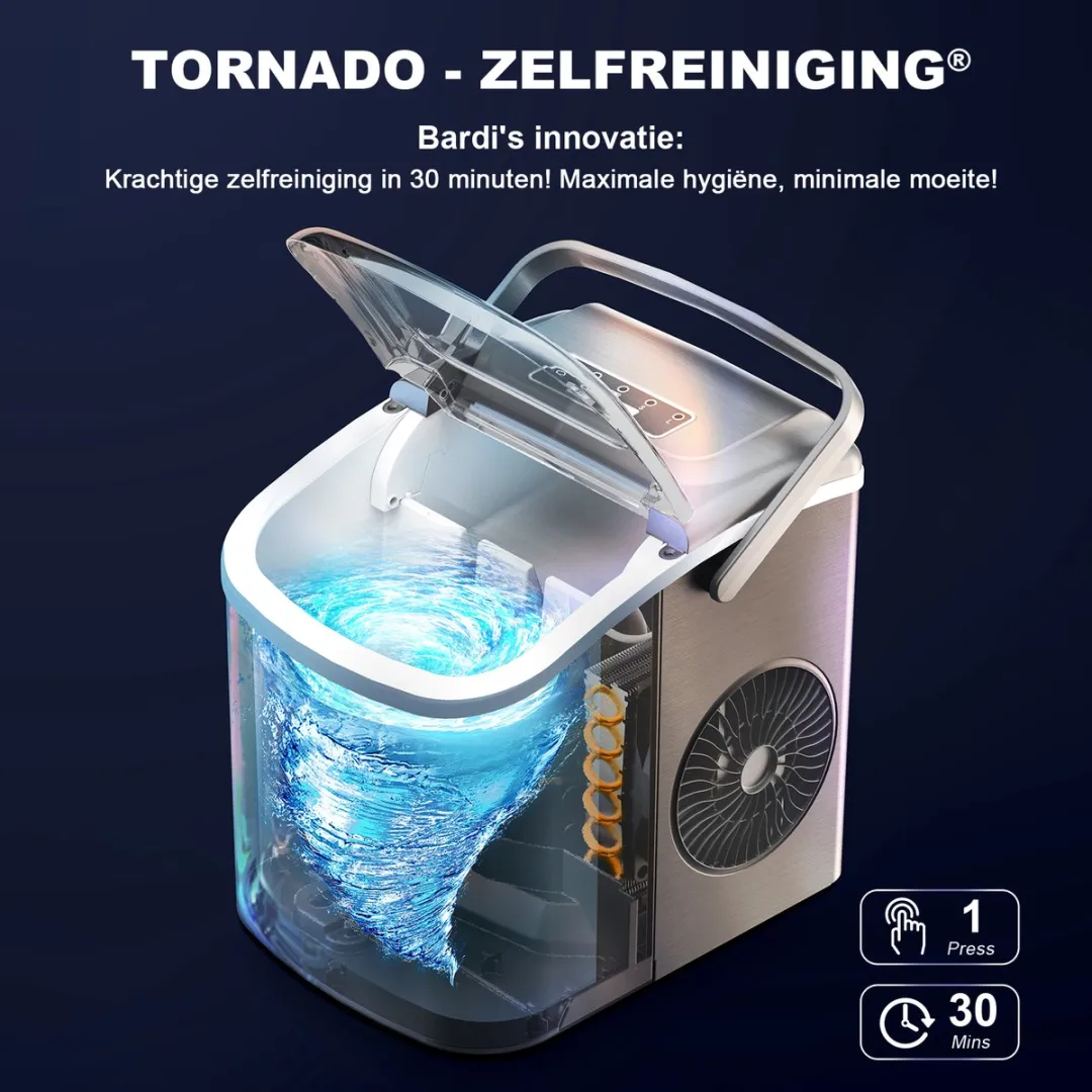 Bardi Deluxe ijsblokjesmachine – ijsblokmaker – Inclusief Luxe Thermosbeker en IJsschep – RVS
