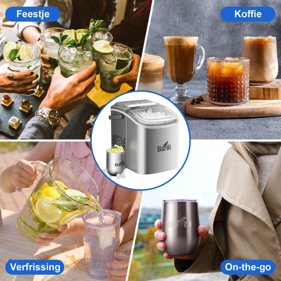Bardi Deluxe ijsblokjesmachine – ijsblokmaker – Inclusief Luxe Thermosbeker en IJsschep – RVS