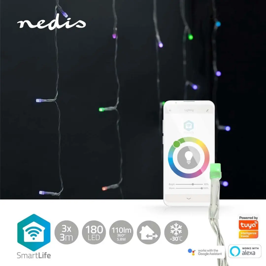 Nedis SmartLife Wi-Fi Gordijnverlichting 180 LED - RGB - afbeelding 5 van 6