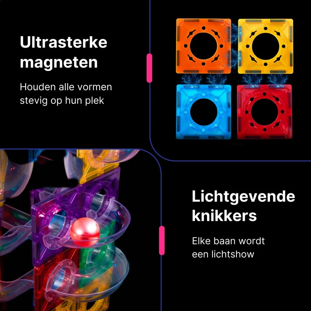 LiasToys Magnetic Tiles Knikkerbaan 100 Stuks - Multicolor