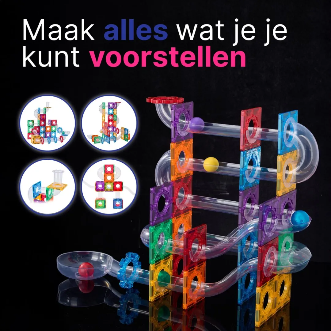 LiasToys Magnetic Tiles Knikkerbaan 100 Stuks - Multicolor - afbeelding 6 van 6