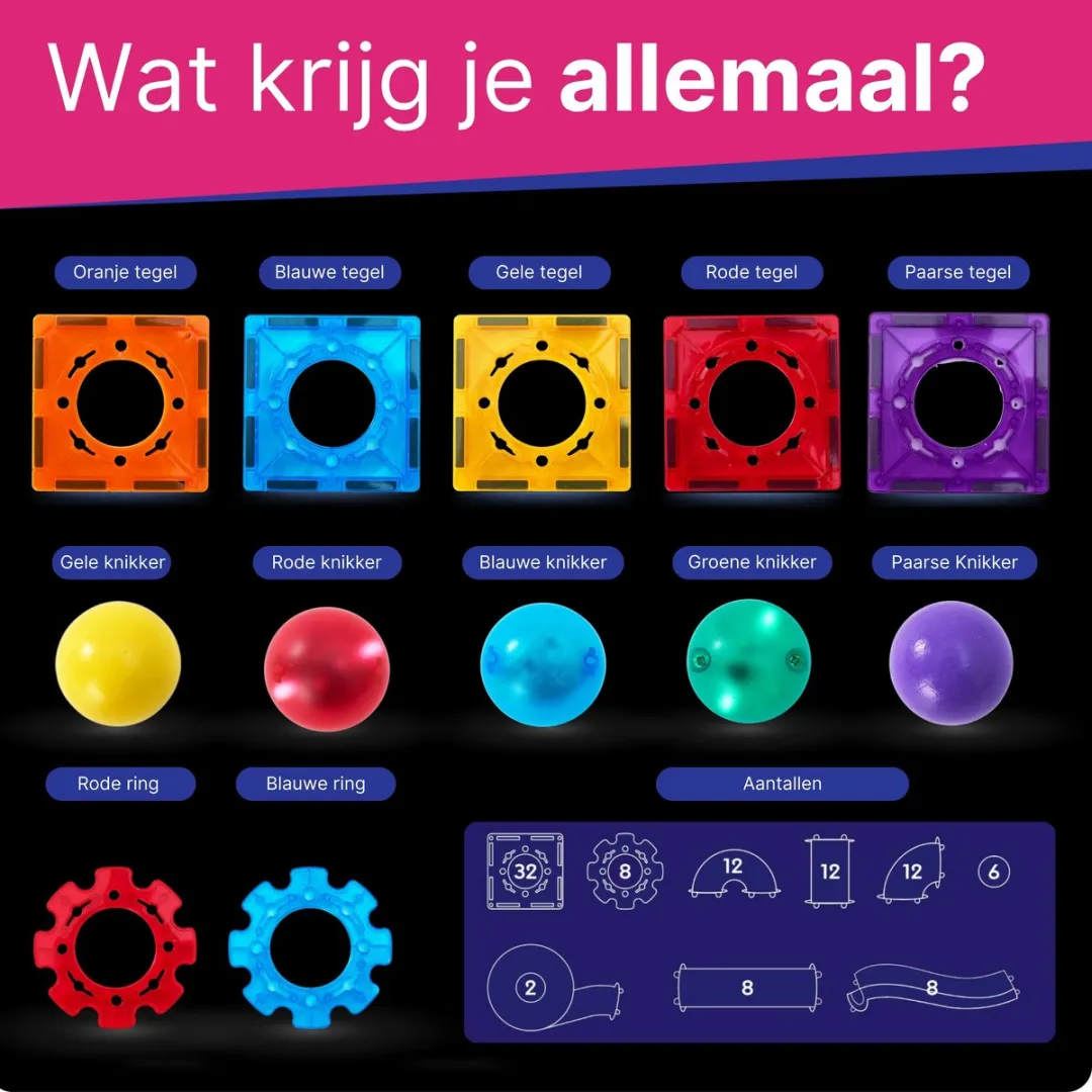 LiasToys Magnetic Tiles Knikkerbaan 100 Stuks - Multicolor