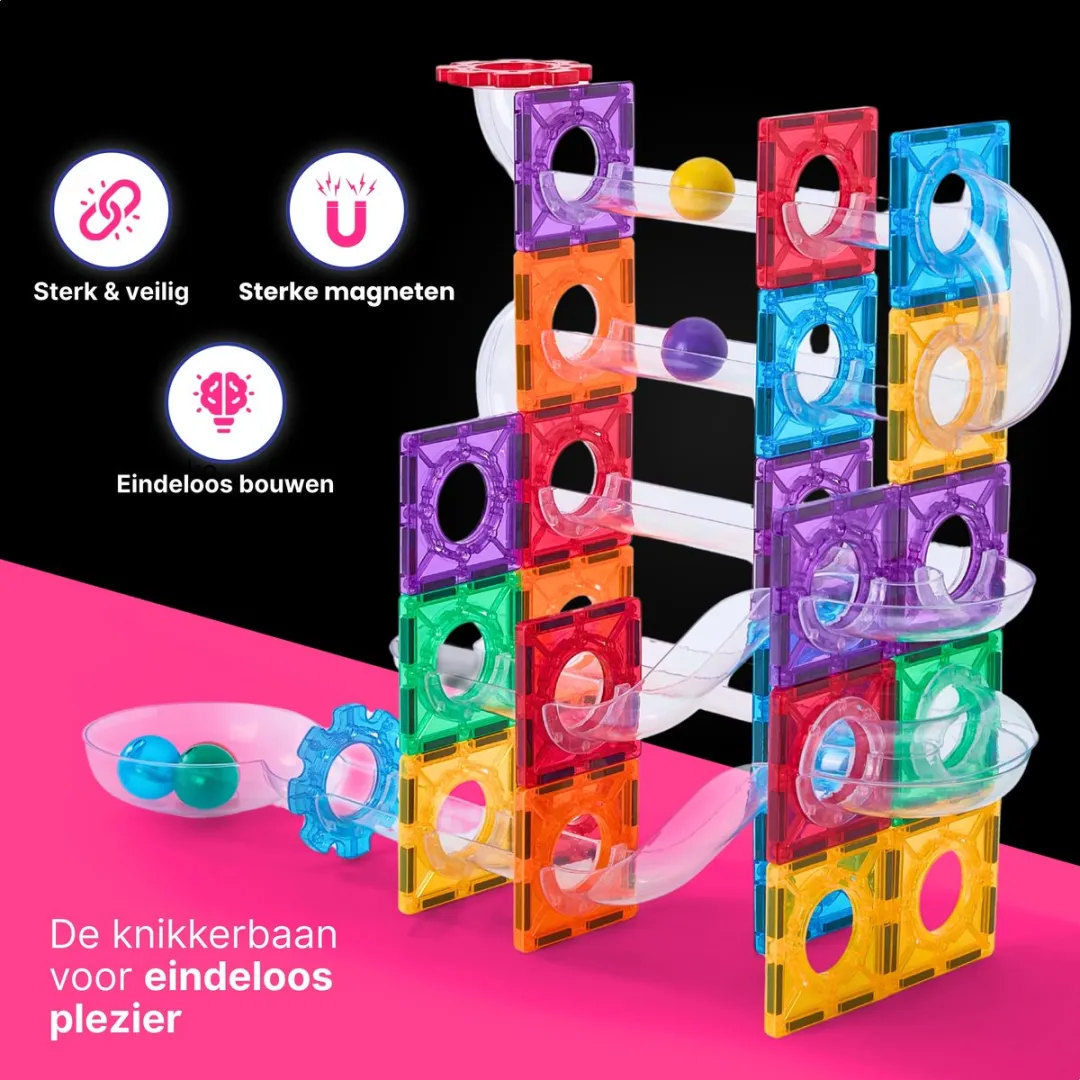 LiasToys Magnetic Tiles Knikkerbaan 100 Stuks - Multicolor