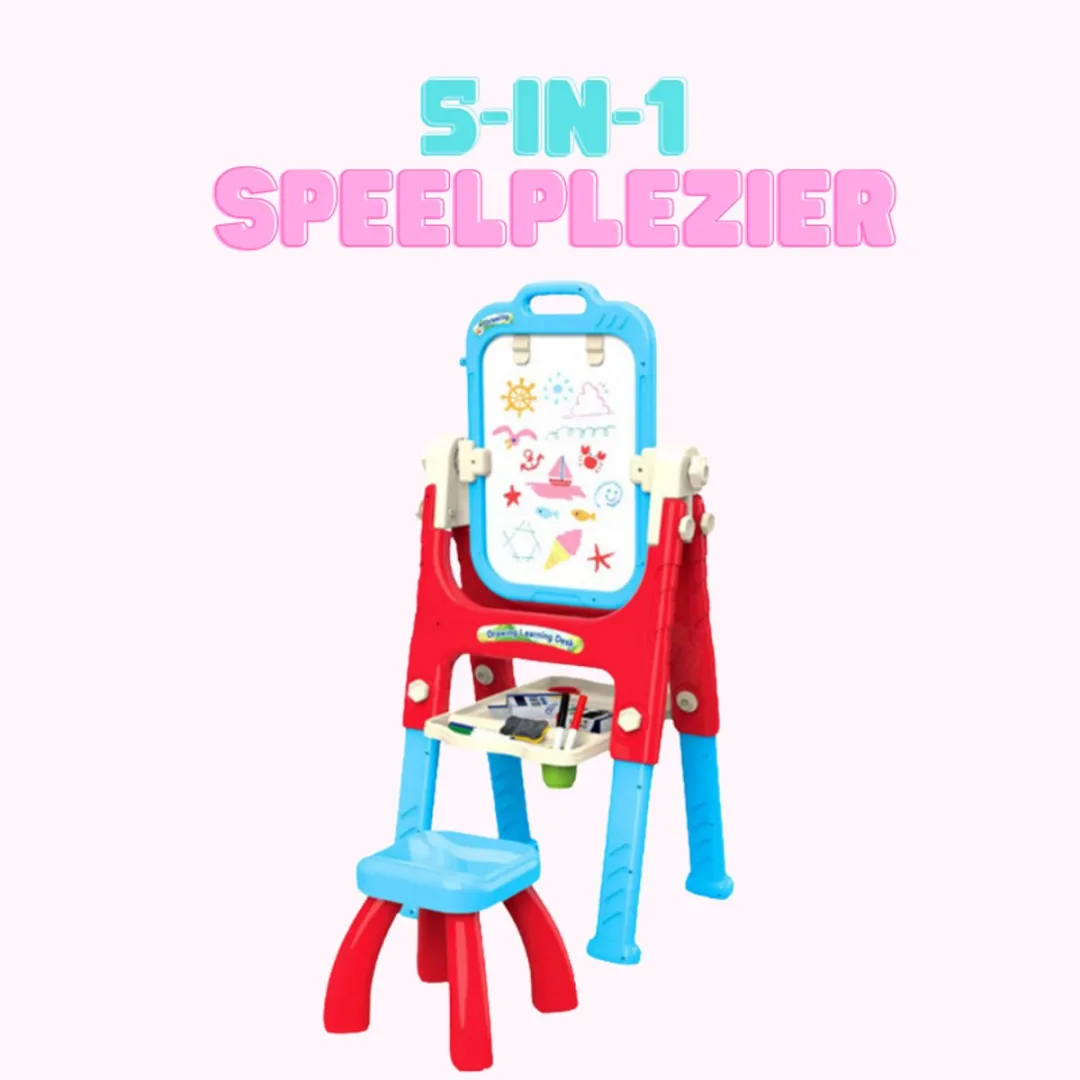 Lean Toys 5-in-1 Teken- & Leerbureau Blauw - Incl. stoel & accessoires