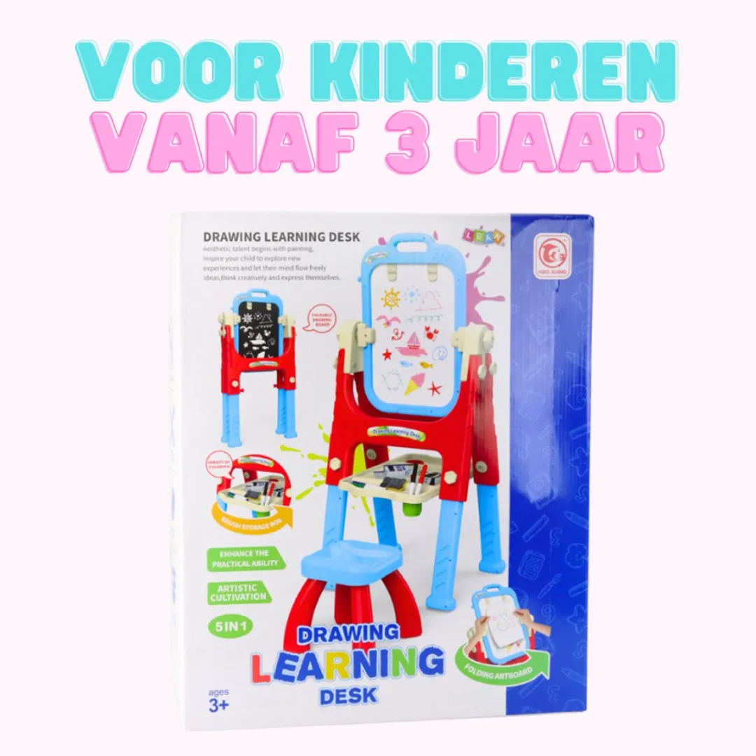 Lean Toys 5-in-1 Teken- & Leerbureau Blauw - Incl. stoel & accessoires