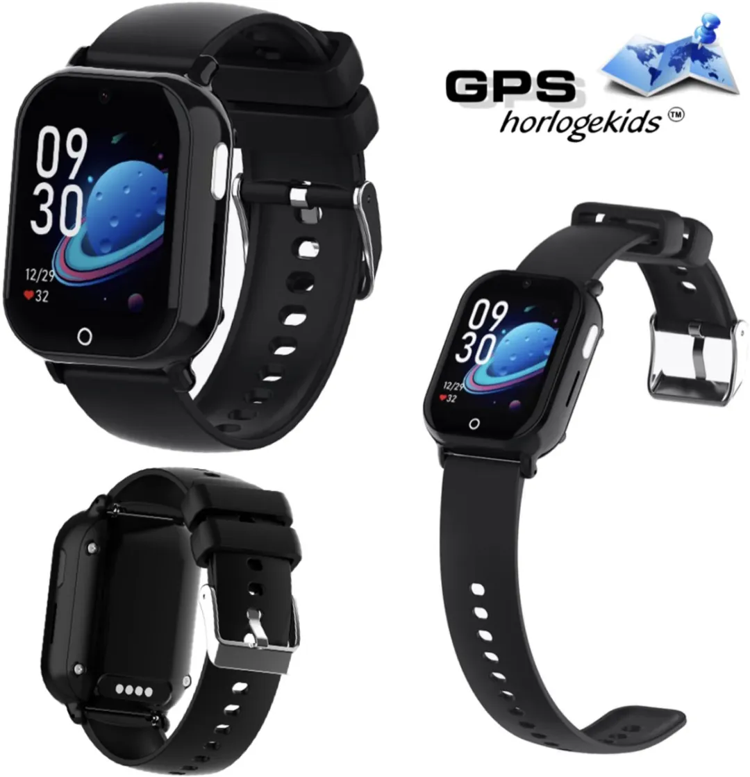 GPSHorlogeKids© - smartwatch kinderen - GPS horloge kind – kleinste model 2025 – kinder smartwatch - 4G videobellen - spatwaterdicht - SOS alarm - incl. SIM - PAX Zwart