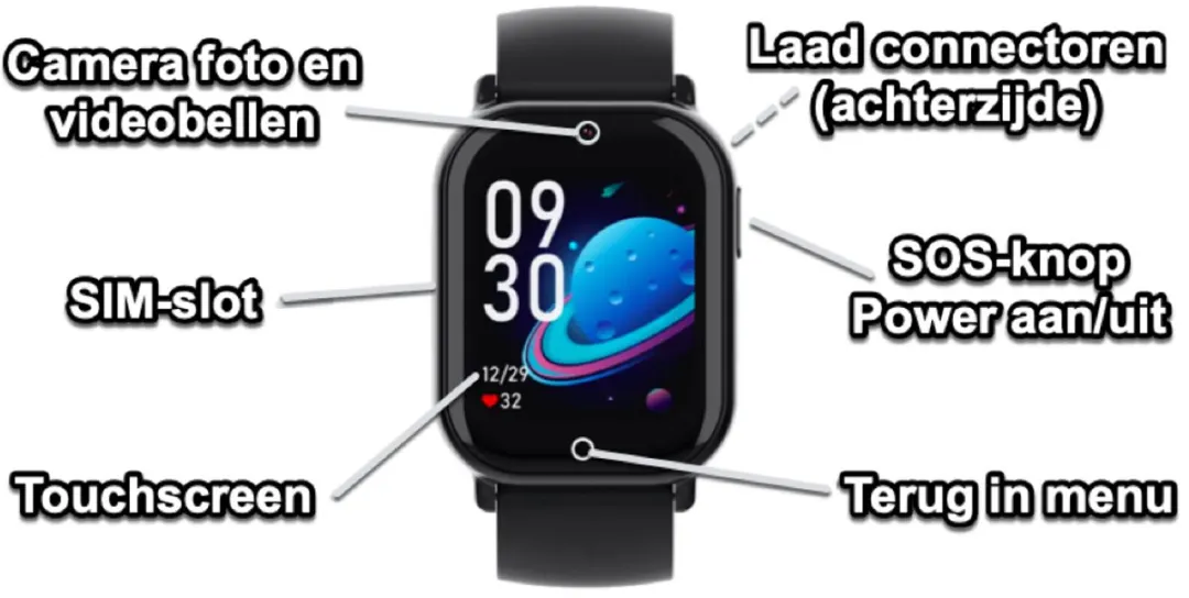 GPSHorlogeKids© - smartwatch kinderen - GPS horloge kind – kleinste model 2025 – kinder smartwatch - 4G videobellen - spatwaterdicht - SOS alarm - incl. SIM - PAX Zwart