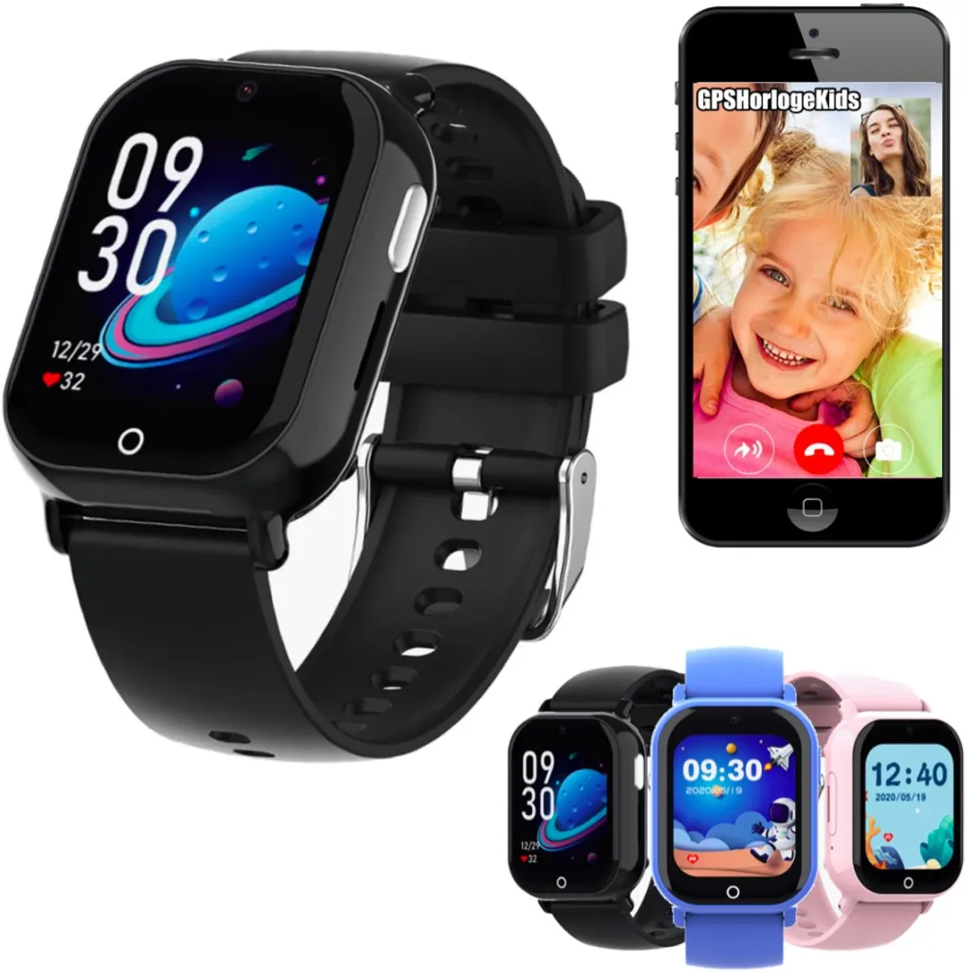 GPSHorlogeKids© - smartwatch kinderen - GPS horloge kind – kleinste model 2025 – kinder smartwatch - 4G videobellen - spatwaterdicht - SOS alarm - incl. SIM - PAX Zwart