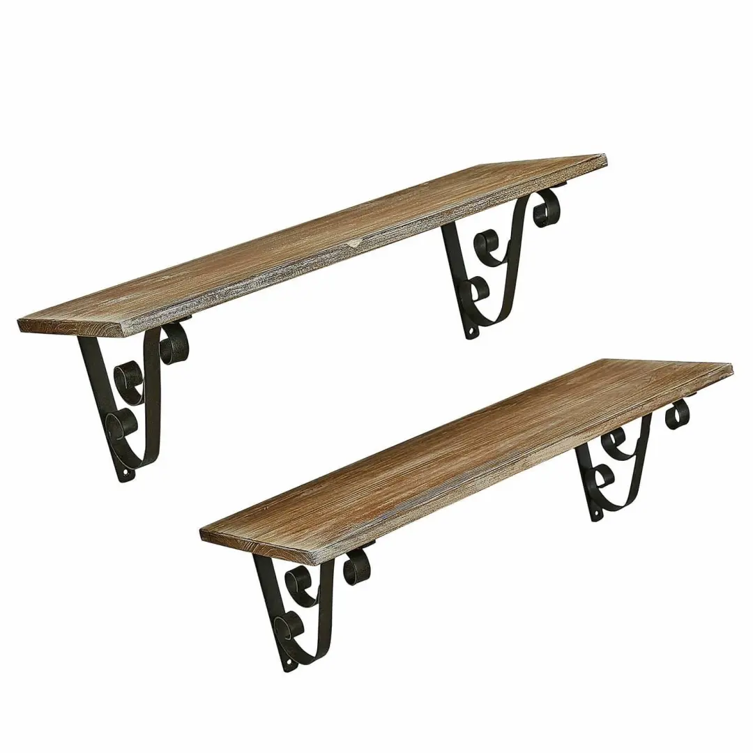Loberon Dravile Wandplank set van 2 - Antiekbruin - afbeelding 2 van 6