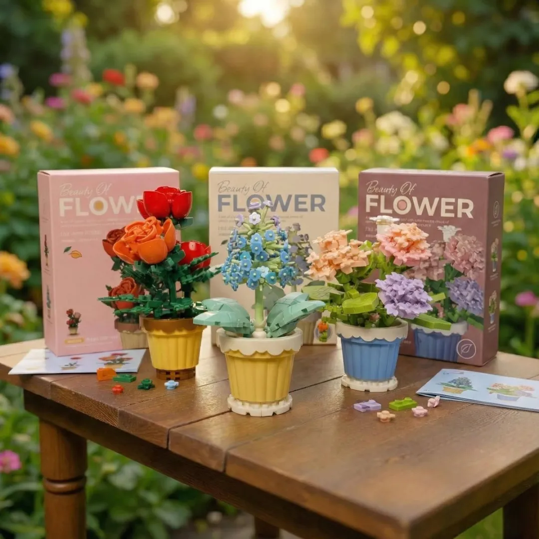 DIY Bouwblok Bloemen Set – Set van 3 kleuren – Creatief 3D Bloemenboeket van Kleine Bouwstenen – Speelgoed & Decoratie