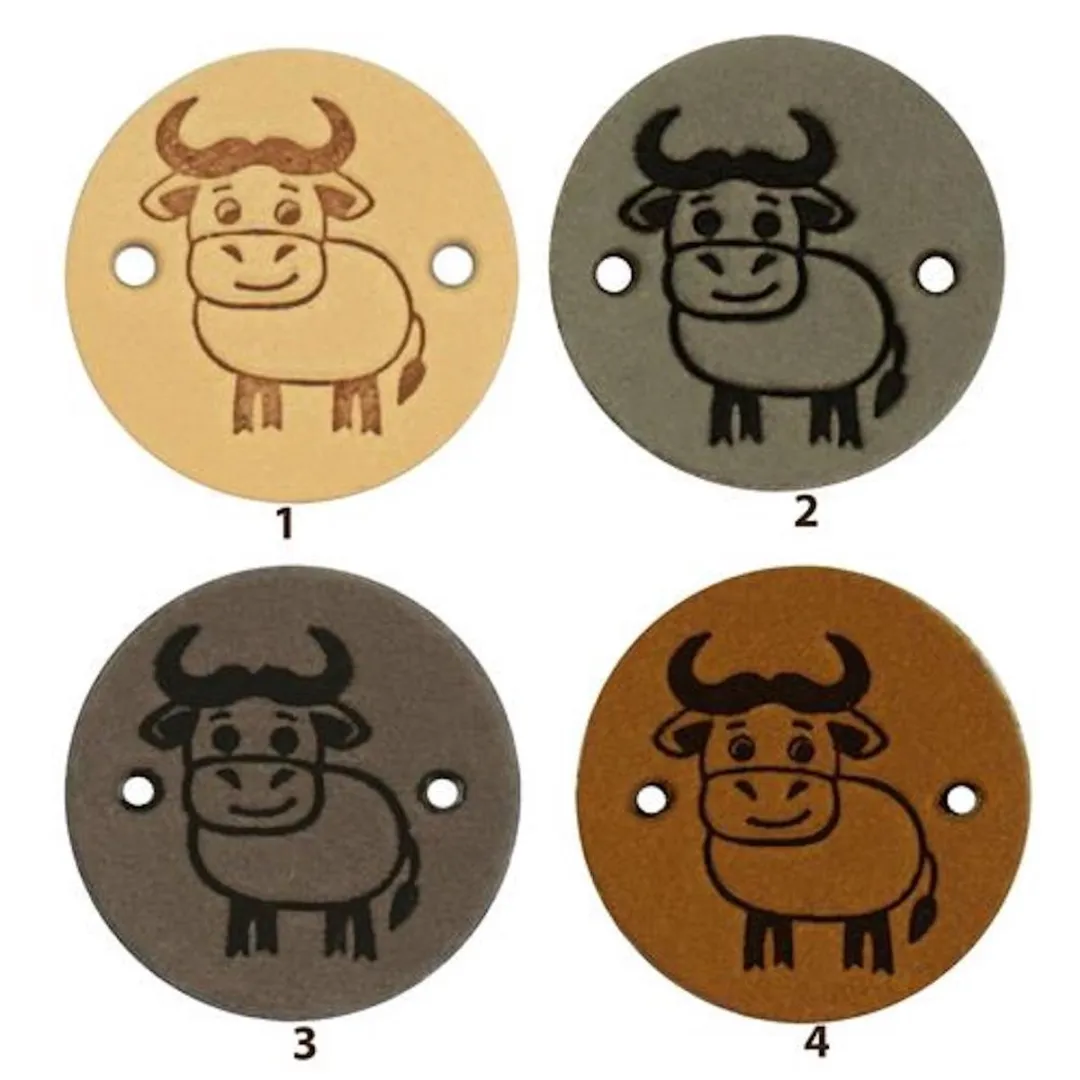 Durable Leren Label met Koe Opdruk - 2 Stuks