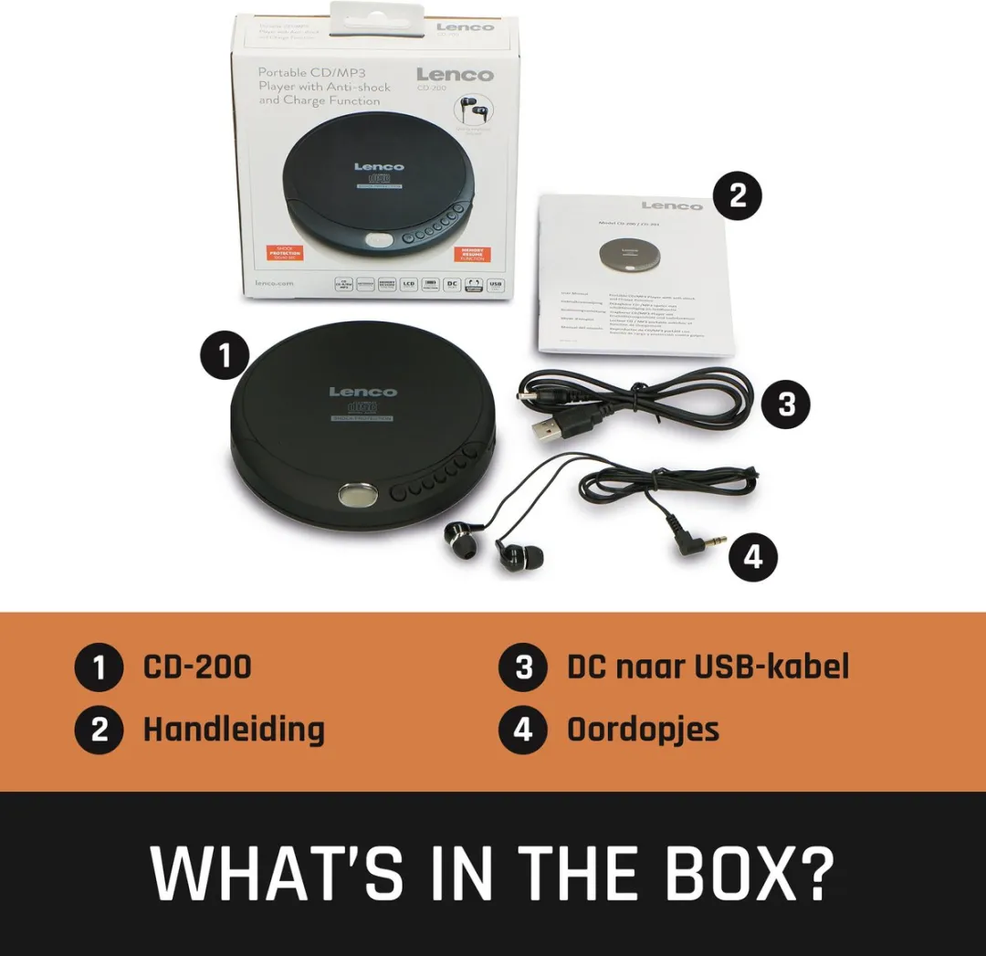 Lenco CD-200 Discman - Anti-Shock Zwart - afbeelding 6 van 6