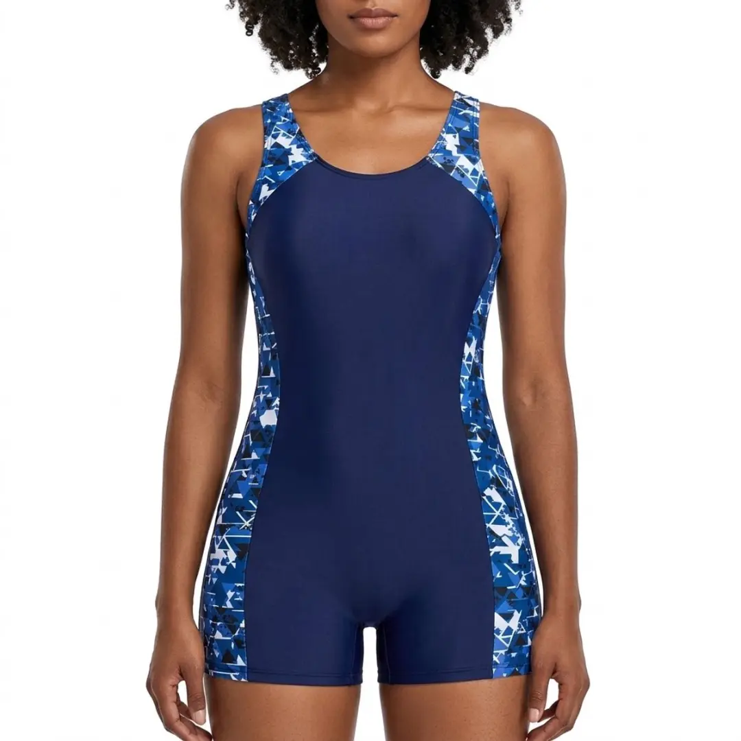 Donkerblauw Blauw Wit Sport Badpak Dames Maat L