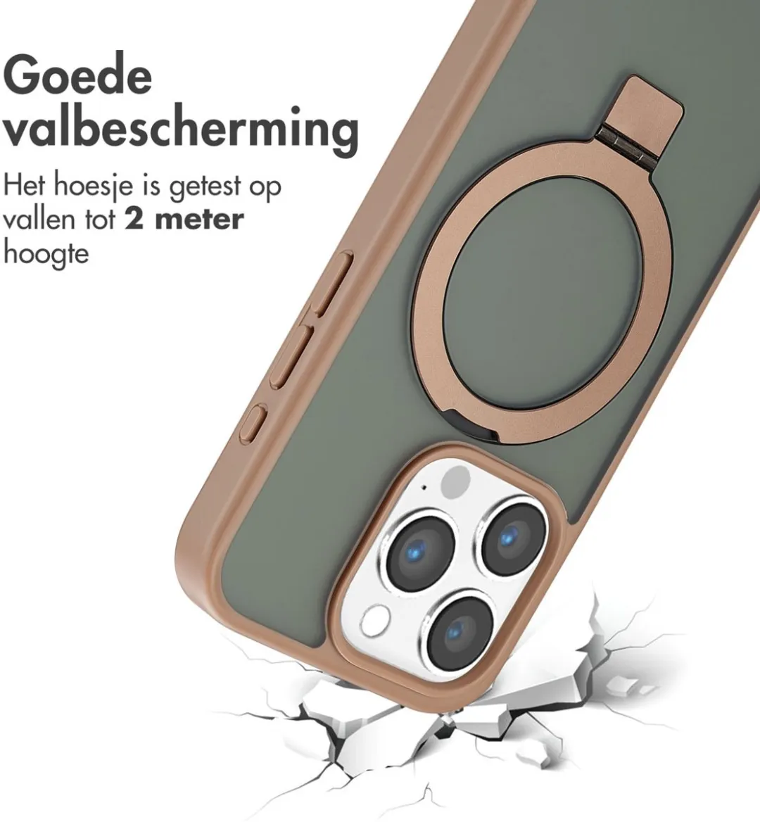 Accezz iPhone 15 Pro Hoesje - MagSafe Ringstand - Bruin