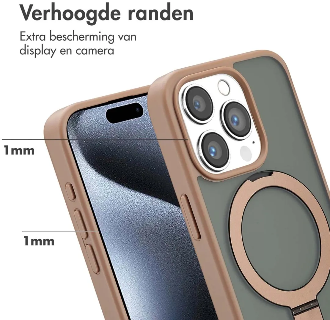 Accezz iPhone 15 Pro Hoesje - MagSafe Ringstand - Bruin