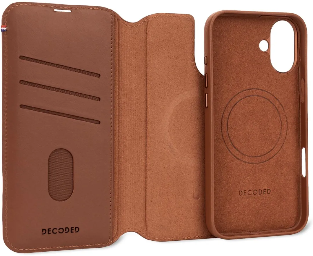 Decoded Leren Wallet Case iPhone 16 Plus D25IPO16PLDW5TN - 3 Pasjes - Bruin - afbeelding 6 van 6