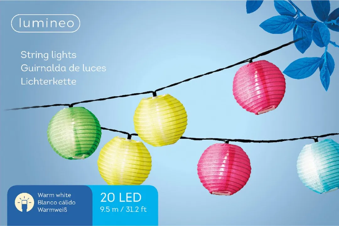 Lumineo Lichtsnoer LED Lampionnen - 14,5m - 20 Stuks - Multicolor
