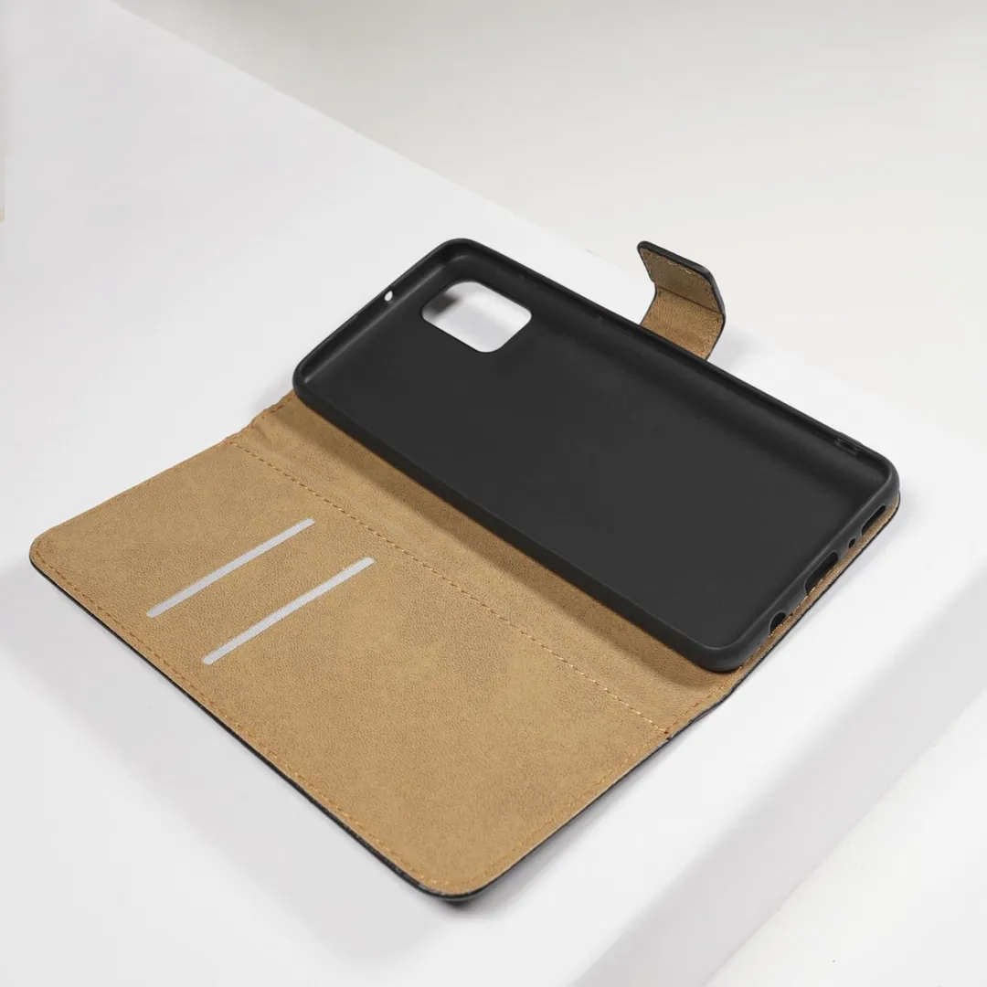 BMAX Leren book case hoesje geschikt voor Samsung Galaxy A31 / Lederen book cover / Beschermhoesje / Telefoonhoesje / Hard case / Telefoonbescherming - Zwart