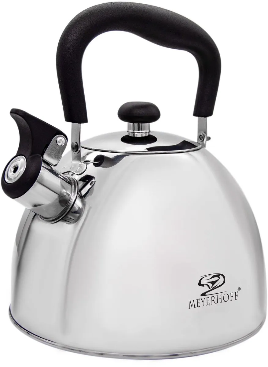 Meyerhoff RVS fluitketel 2,5 liter MH-4061A – Inductie fluitketel – Mat zilver – Opklapbaar handvat – Met fluit – Voor gas en inductie