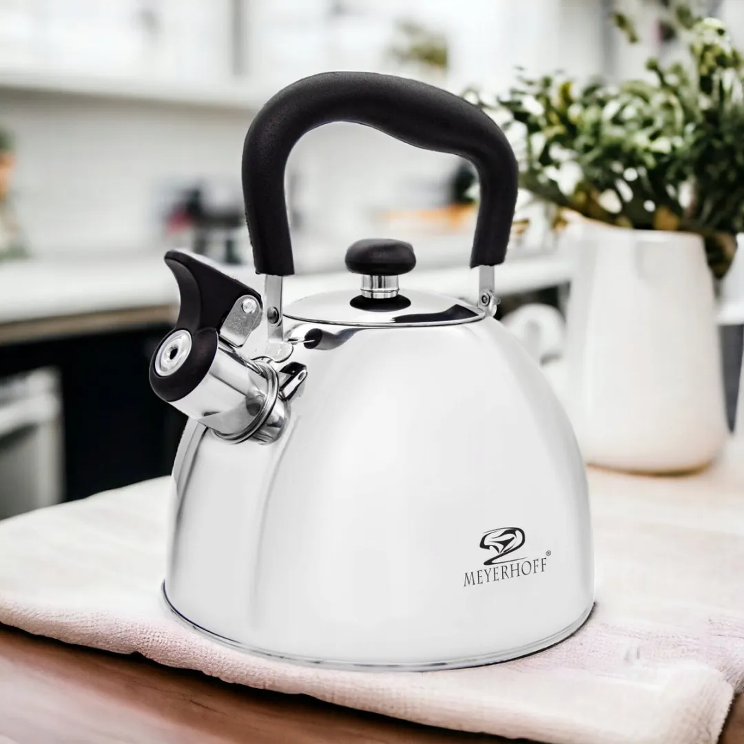 Meyerhoff RVS fluitketel 2,5 liter MH-4061A – Inductie fluitketel – Mat zilver – Opklapbaar handvat – Met fluit – Voor gas en inductie