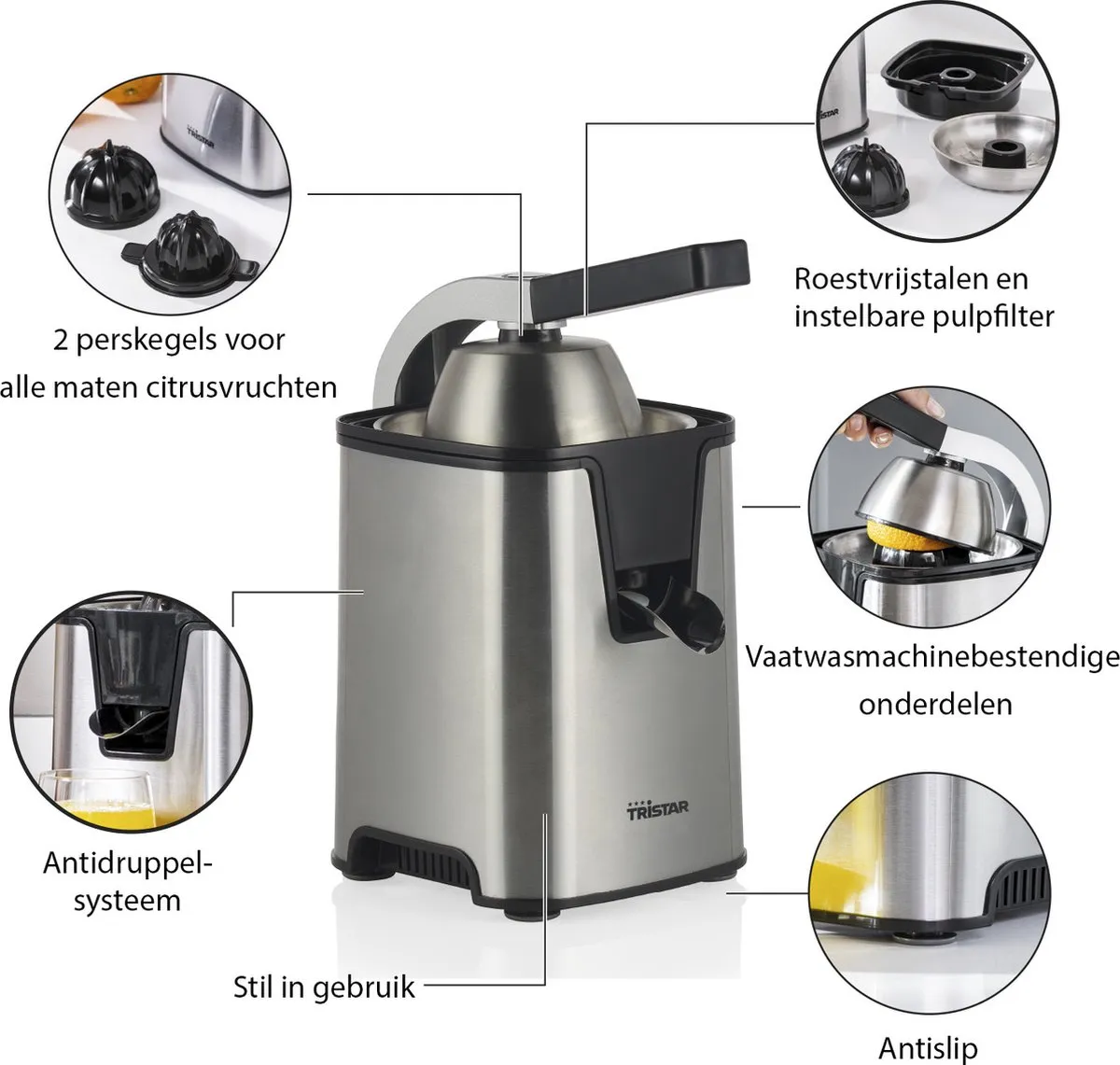Tristar CP-3009 Elektrische Citruspers 350W - RVS - afbeelding 6 van 6