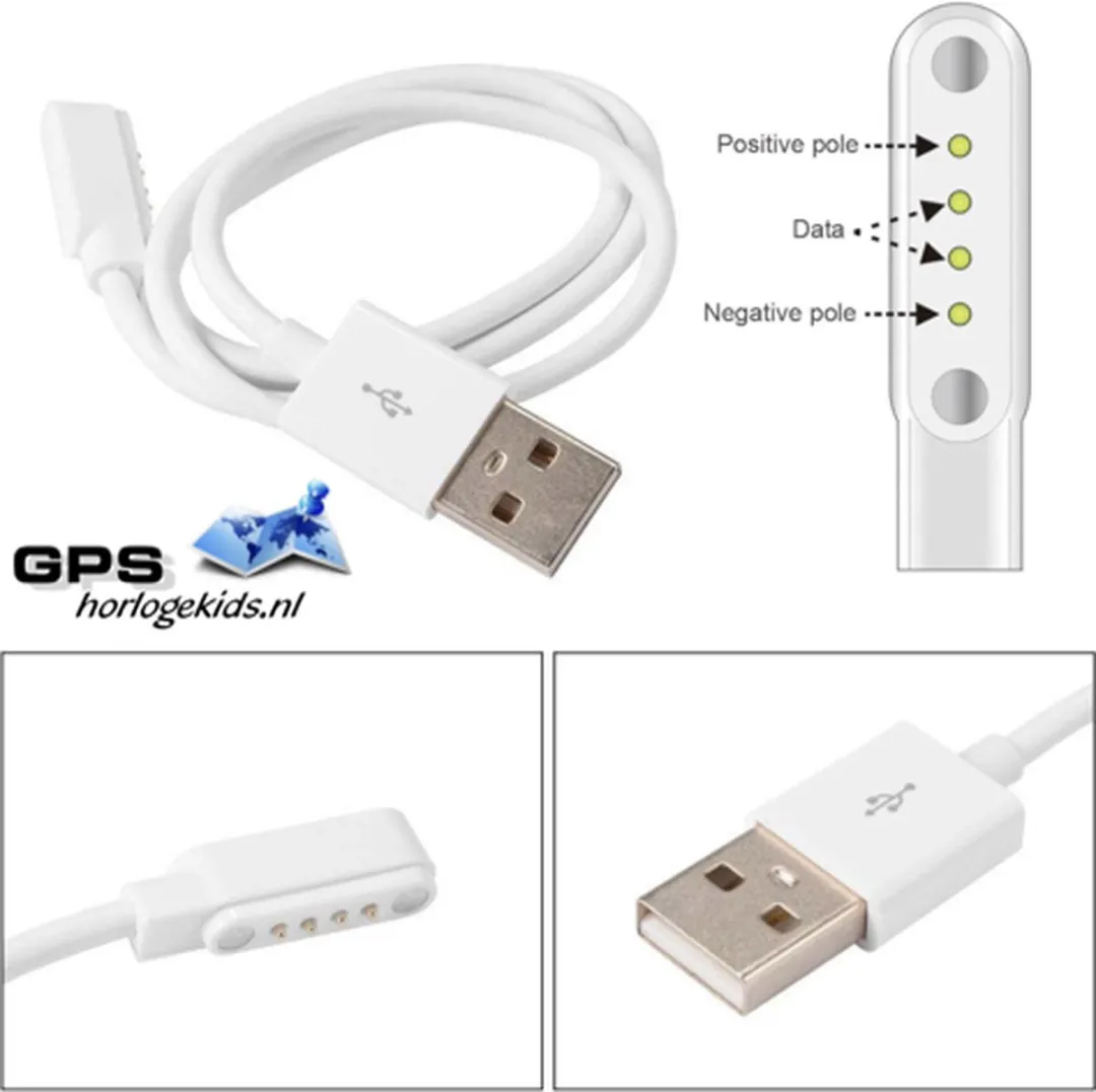 GPSHorlogeKids© - GPS horloge kind oplaadkabel - smartwatch kinderen laadkabel - magnetic charge 4G (4-pins)