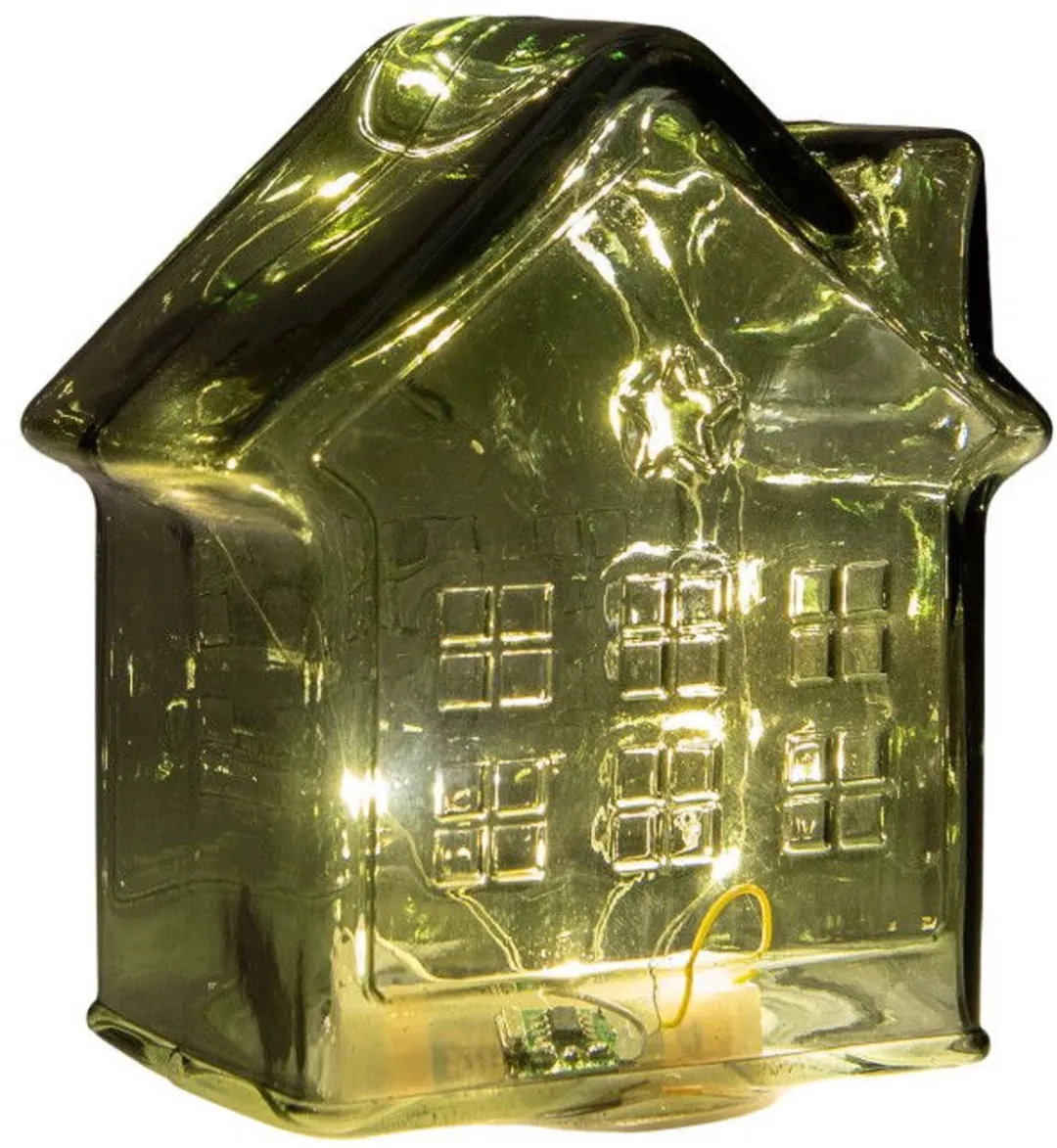 Anna's Collection LED Huisje Glas Groen 14cm