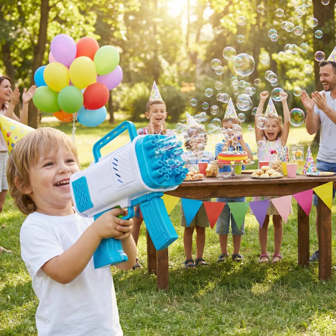 Eddy Toys Bubble Blaster Bubble Machine - 24 Bellen Gaten - Bellenblaas met Licht - Inclusief 50ml Bellenoplossing - Handheld Bubble Gun voor Kinderen Buiten Speelgoed