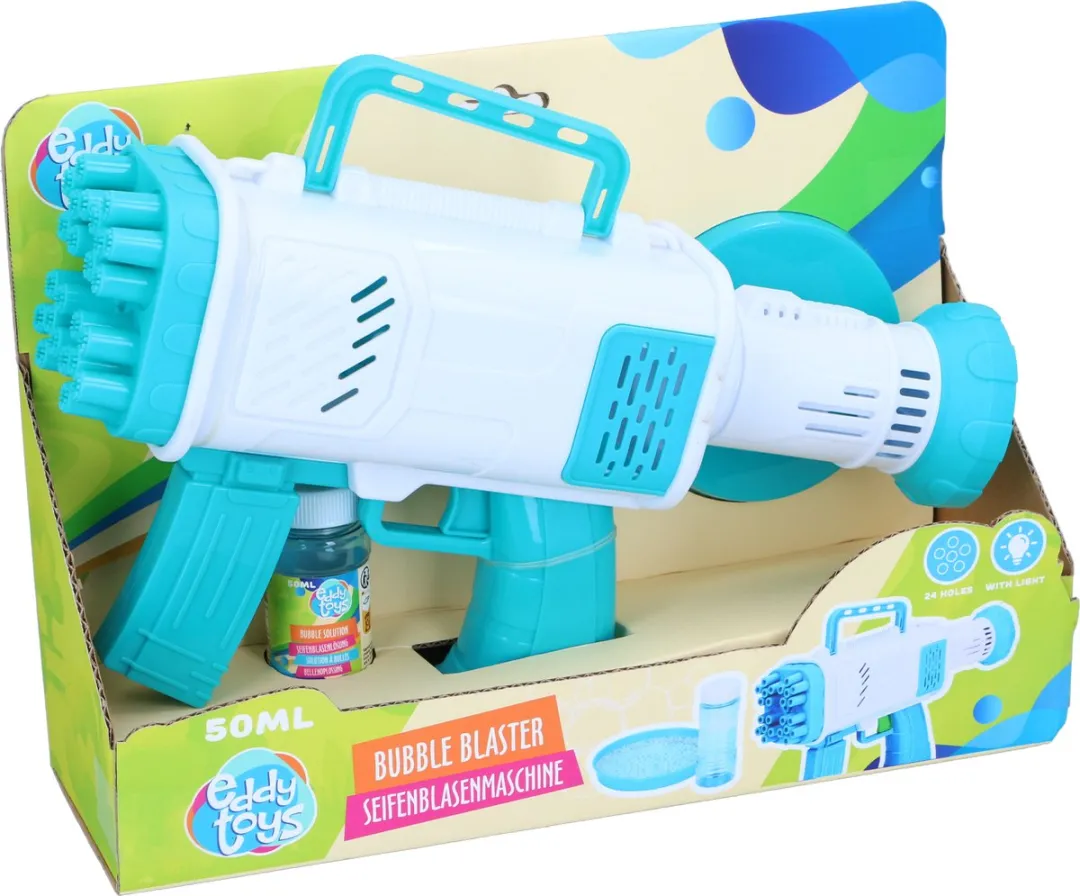 Eddy Toys Bubble Blaster Bubble Machine - 24 Bellen Gaten - Bellenblaas met Licht - Inclusief 50ml Bellenoplossing - Handheld Bubble Gun voor Kinderen Buiten Speelgoed