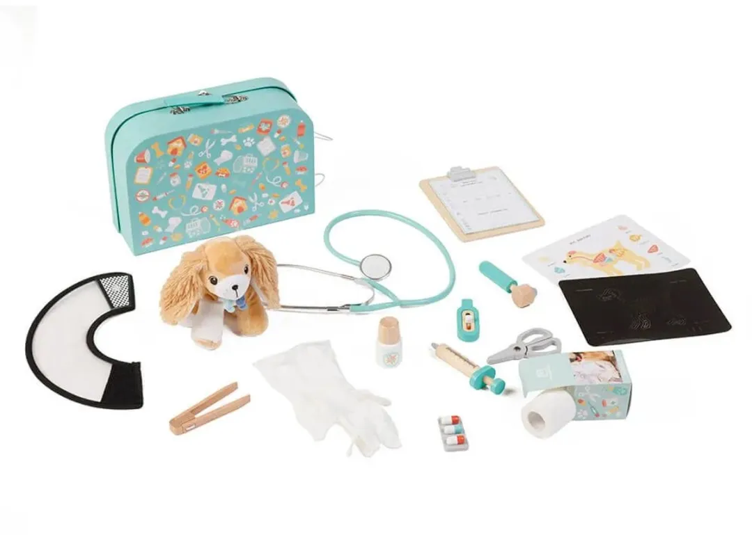 Eurekakids Dokterskoffer Dierenarts - Groene knuffelhond met accessoires
