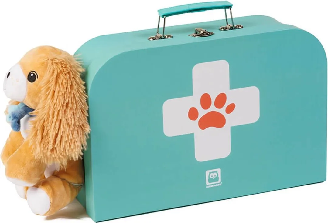 Eurekakids Dokterskoffer Dierenarts - Groene knuffelhond met accessoires