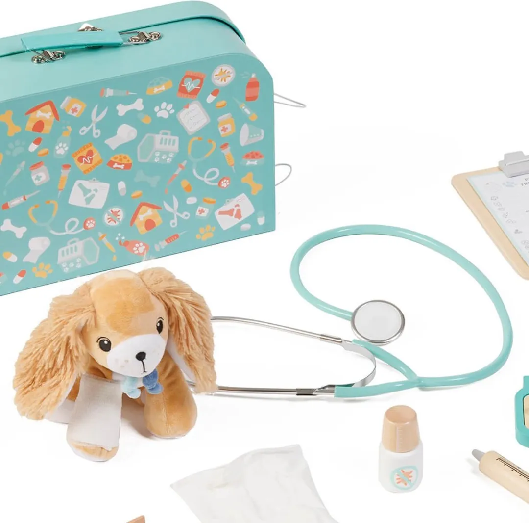 Eurekakids Dokterskoffer Dierenarts - Groene knuffelhond met accessoires